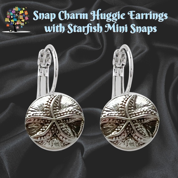 Dragonfly Spirit Designs Jewelry - Snap Charm Huggie Earrings Includes Two Starfish Mini Snaps 12mm 1/2" Diameter